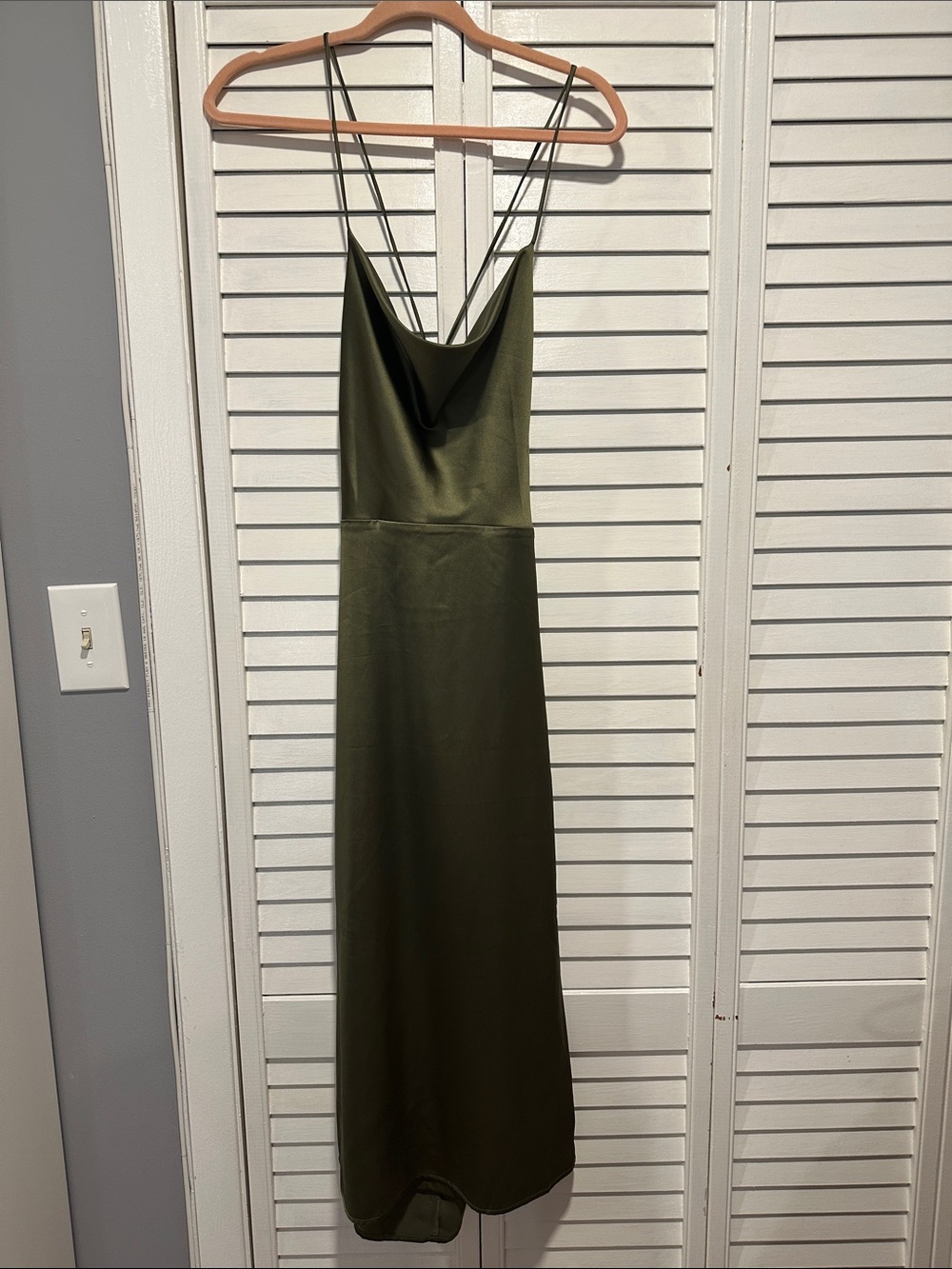 Forever 21 Olive Green Cowl Neck Slip Midi Dress